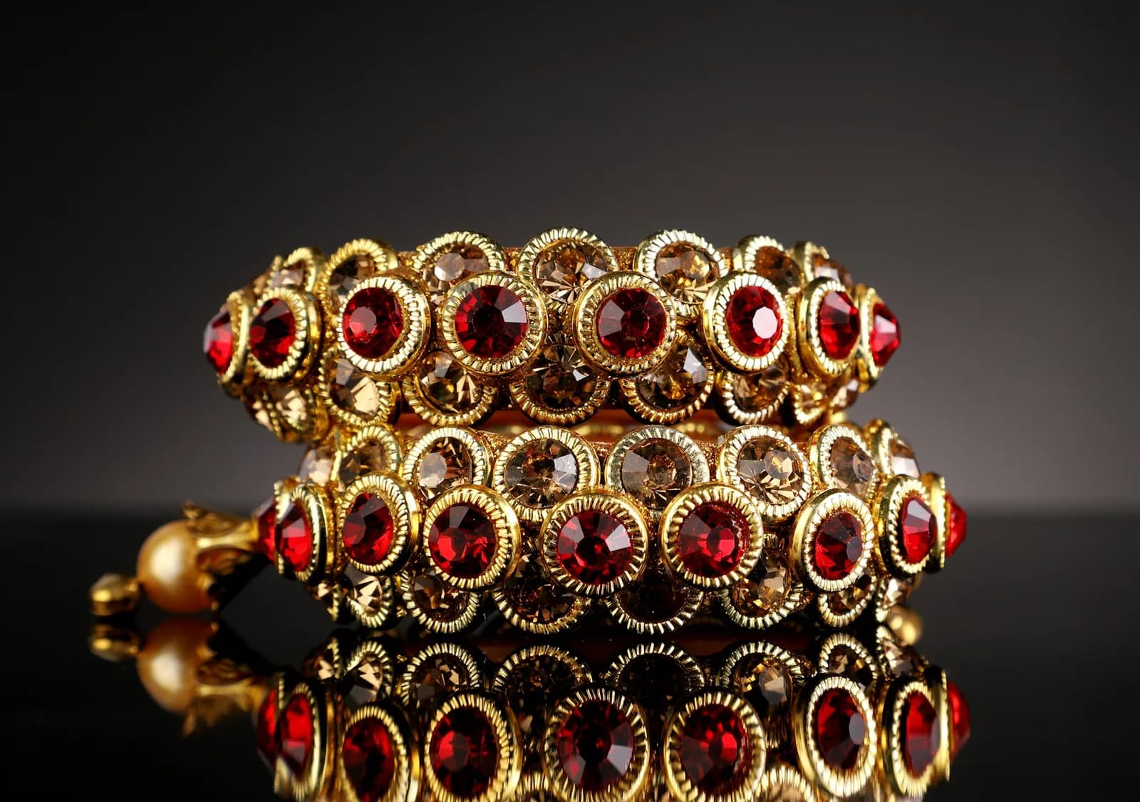 Temple 18K Gold Bangle - Gold and red beaded accessory