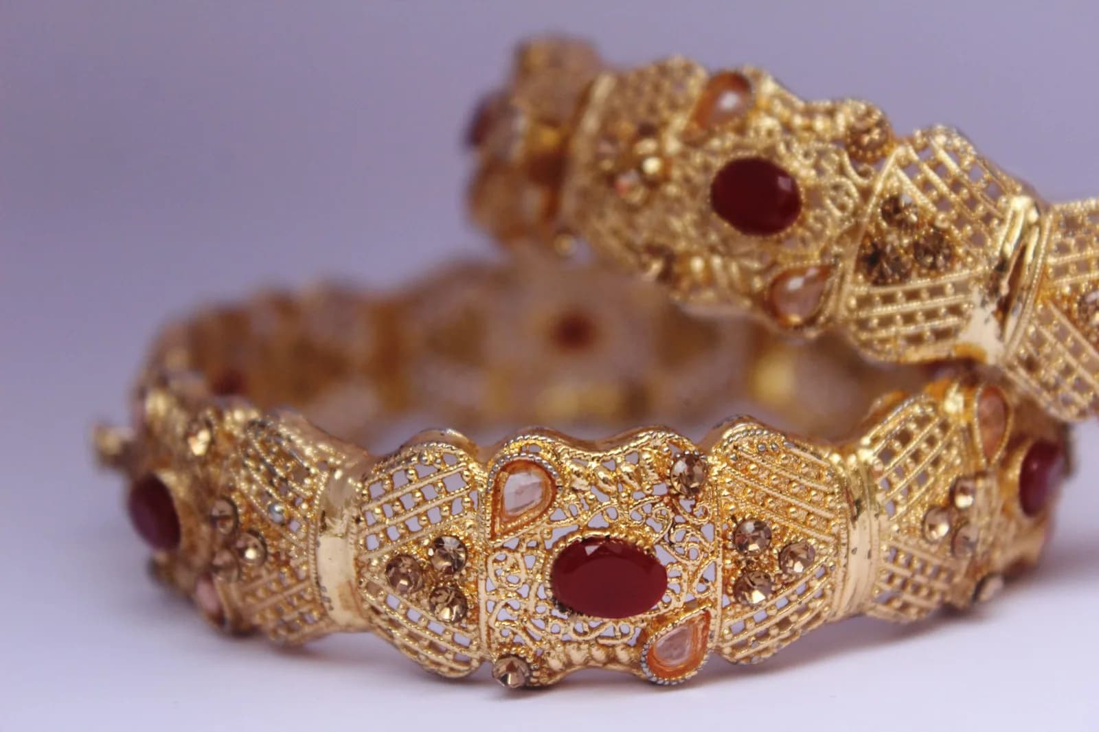 Charm Antique Gold Bangle - Gold and diamond studded bracelet