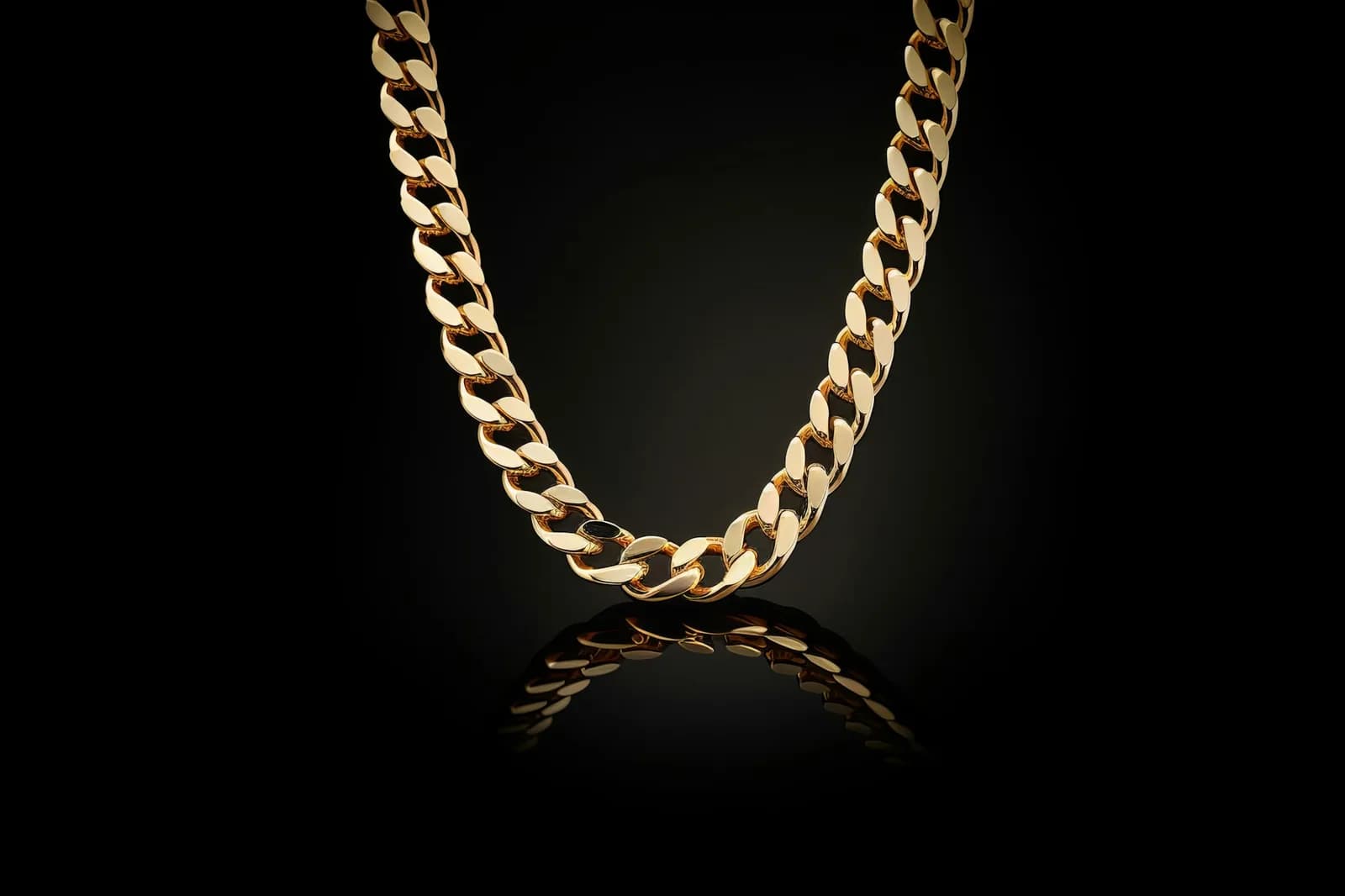 Antique Polki Diamond Mangalsutra - A gold chain on a black background